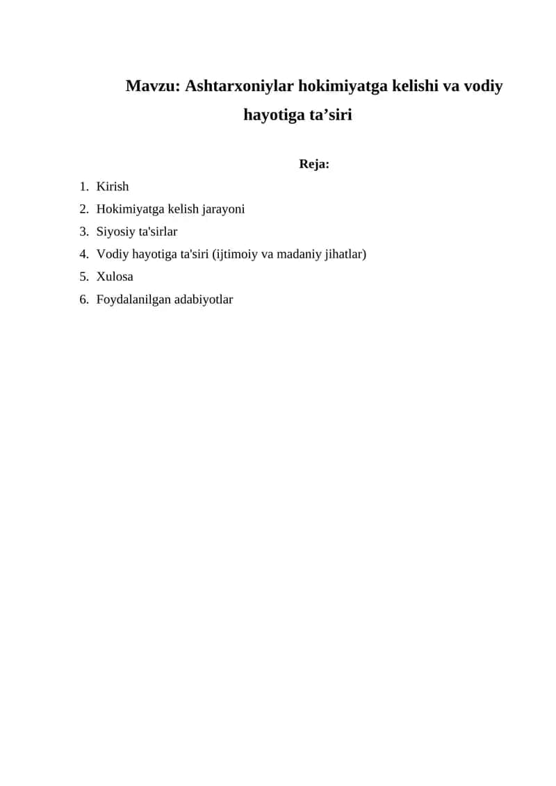 Ashtarxoniylar hokimiyatga kelishi va vodiy hayotiga ta’siri 1