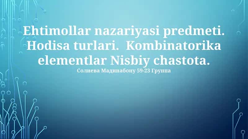Ehtimollar nazariyasi predmeti 1