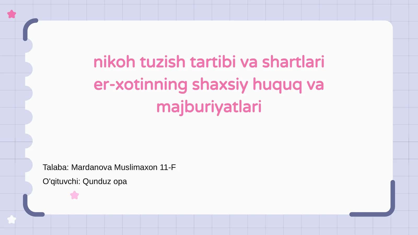 Nikoh tuzish tartibi va shartlari er-xotinning shaxsiy huquq va majburiyatlari 1
