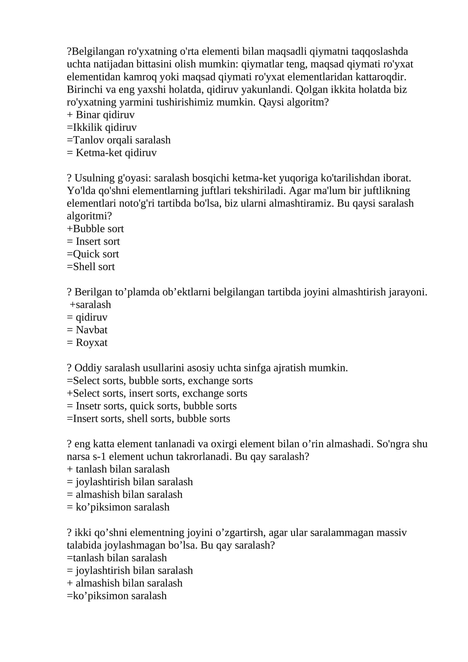 Algoritmlash fanidan test 1