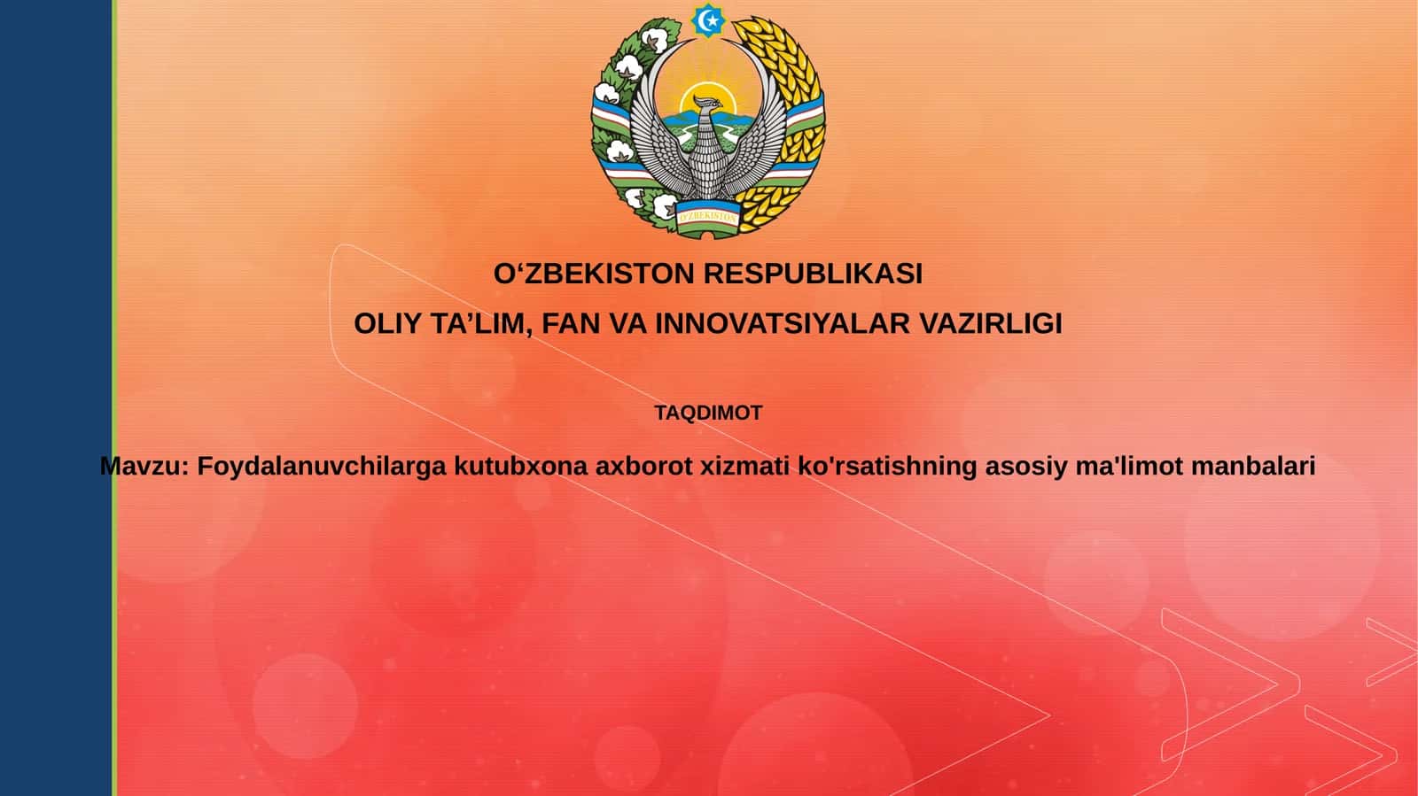 Foydalanuvchilarga kutubxona axborot xizmati ko'rsatishning asosiy ma'lumot manbalari 1