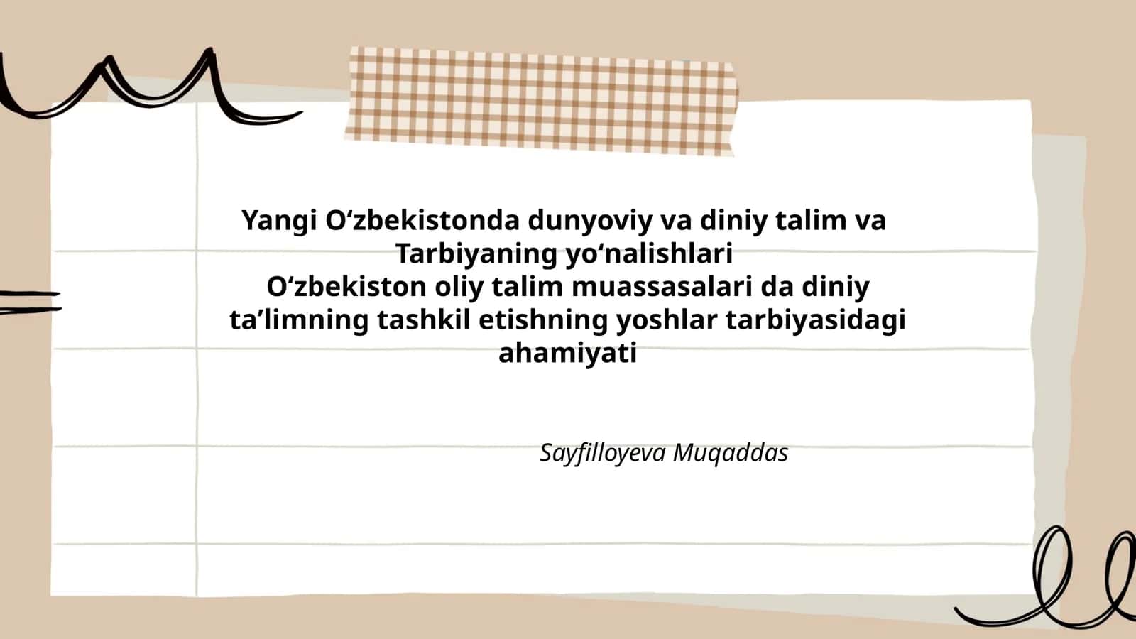 Yangi Oʻzbekistonda dunyoviy va diniy talim va Tarbiyaning yoʻnalishlari 1