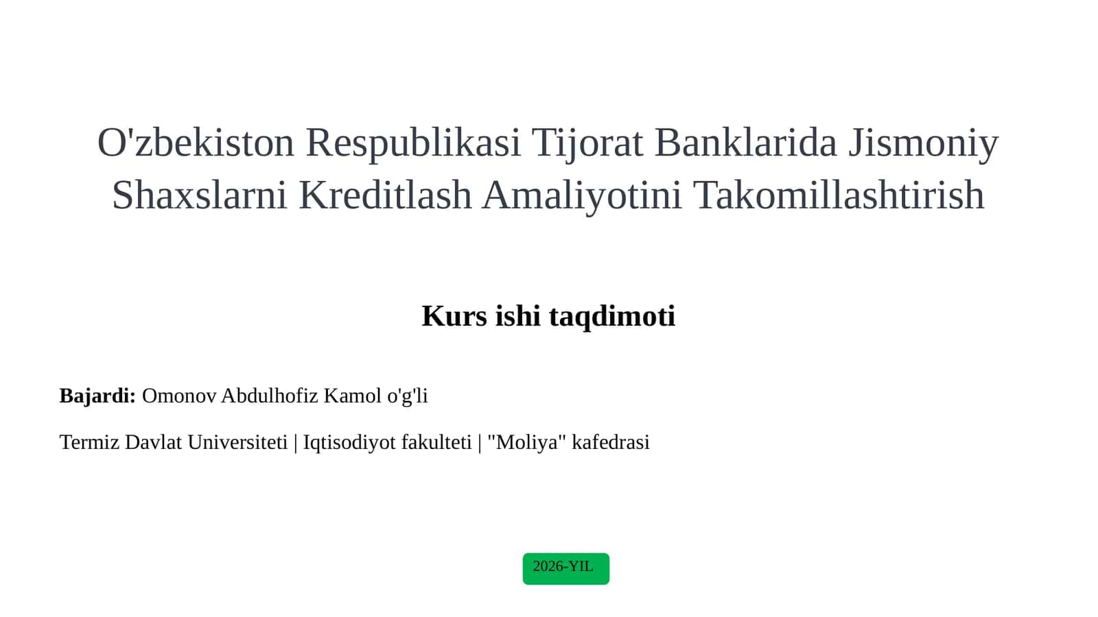 O'zbekiston Respublikasi Tijorat Banklarida Jismoniy Shaxslarni Kreditlash Amaliyotini Takomillashtirish 1