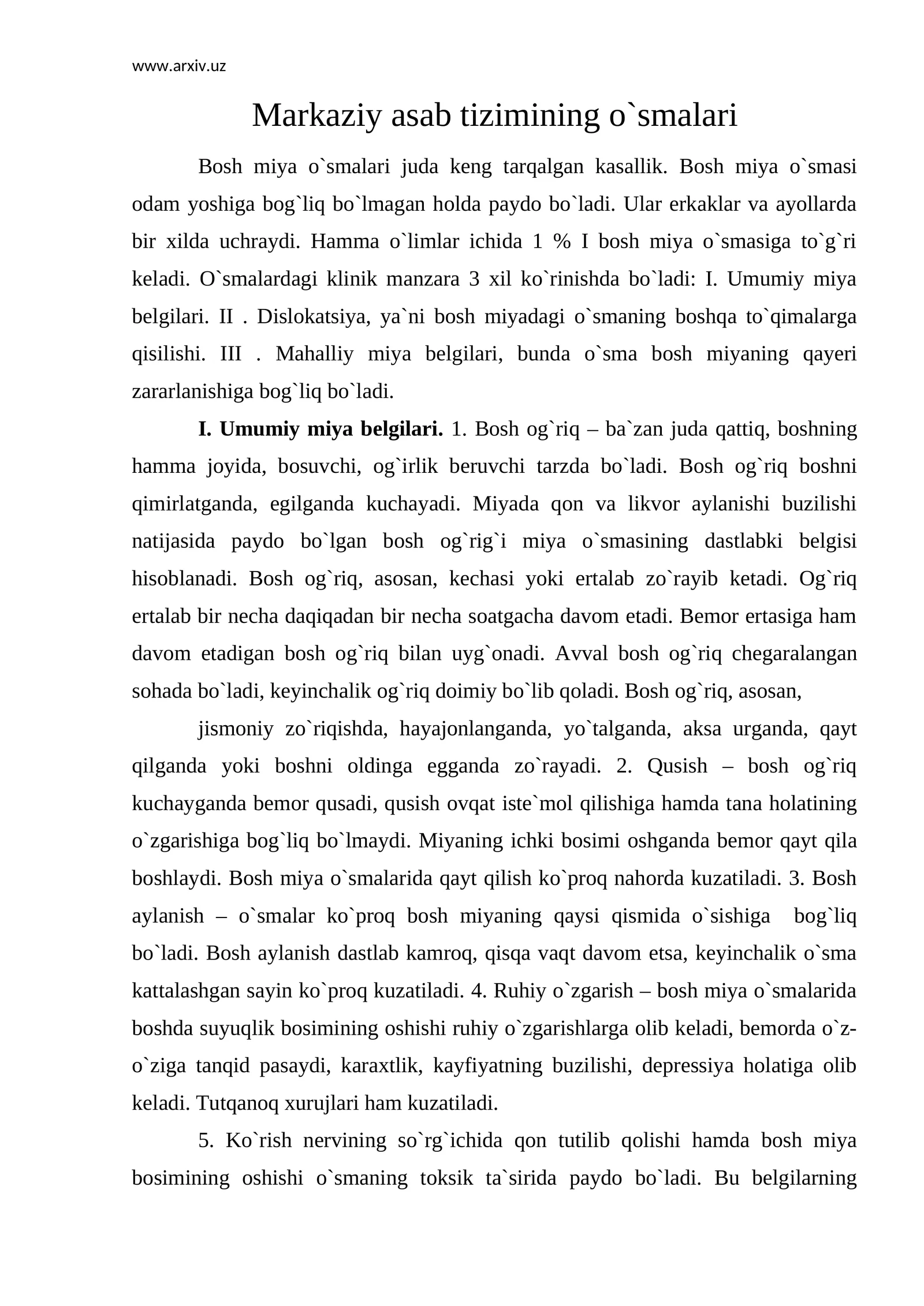 Markaziy asab tizimining o`smalari 1