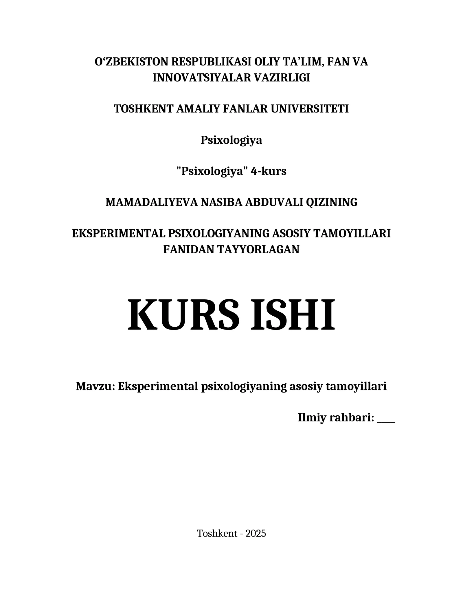 Eksperimental Psixologiya Kurs Ishi 1