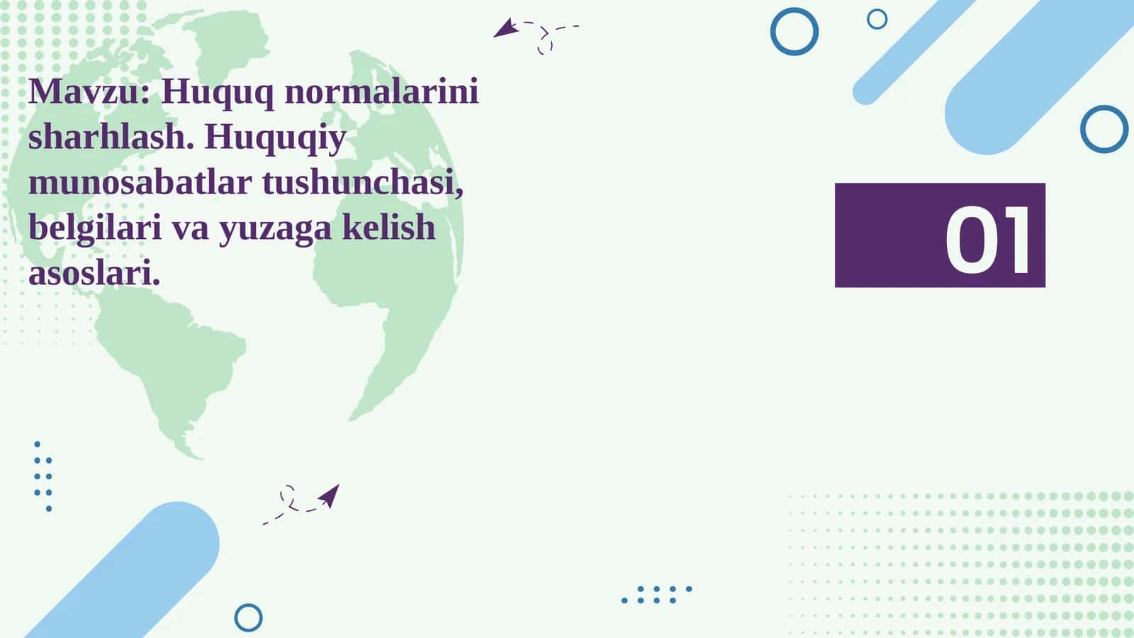 Huquq normalarini sharhlash. Huquqiy munosabatlar tushunchasi, belgilari va yuzaga kelish asoslari. 1
