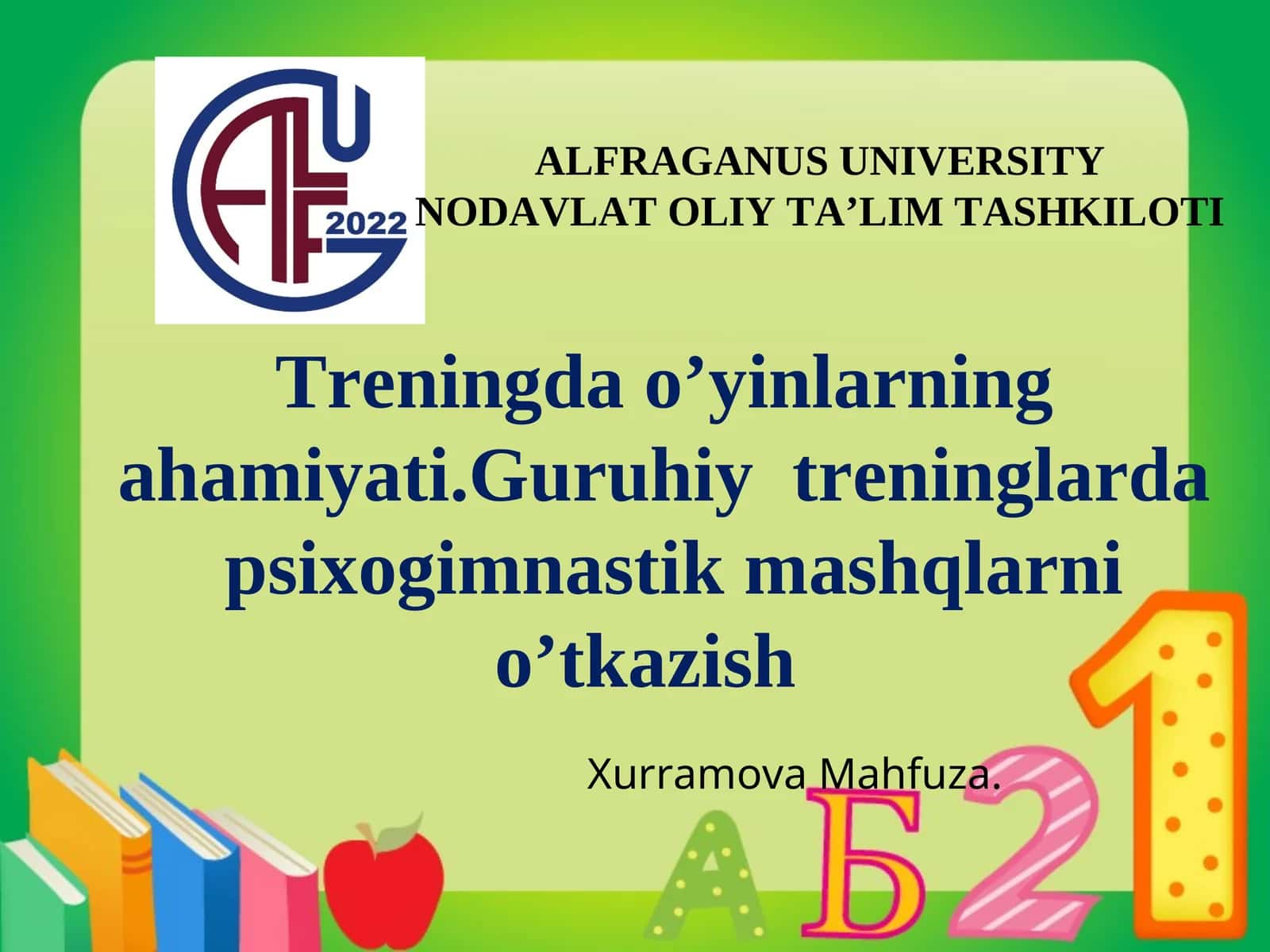 Treningda o’yinlarning ahamiyati.Guruhiy treninglarda psixogimnastik mashqlarni o’tkazish 1