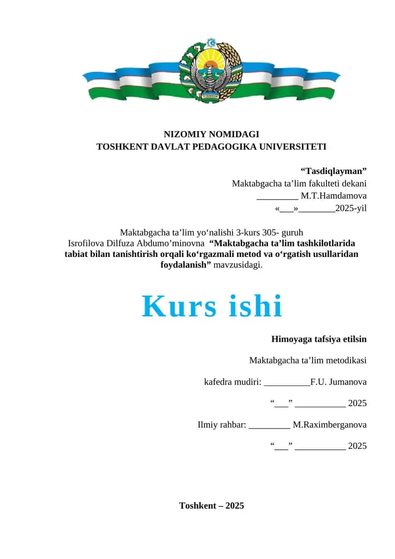 Maktabgacha ta’lim tashkilotlarida tabiat bilan tanishtirish orqali ko‘rgazmali metod va o‘rgatish usullaridan foydalanish 1