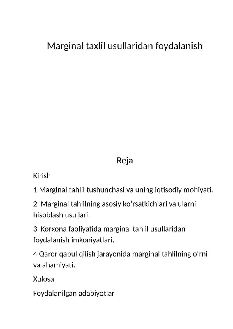 Marginal taxlil usullaridan foydalanish 1