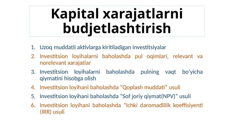Uzoq muddatli aktivlarga kiriladigan investitsiyalar 1