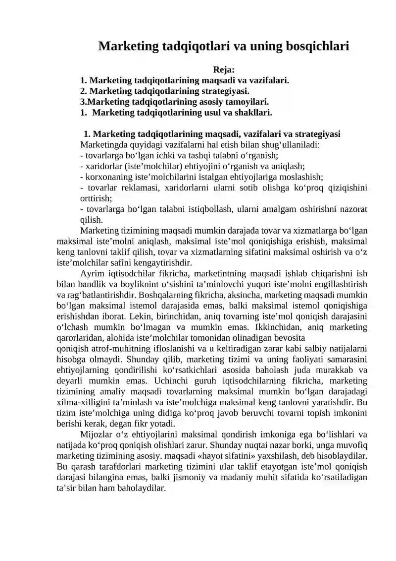 Marketing tadqiqotlari va uning bosqichlari