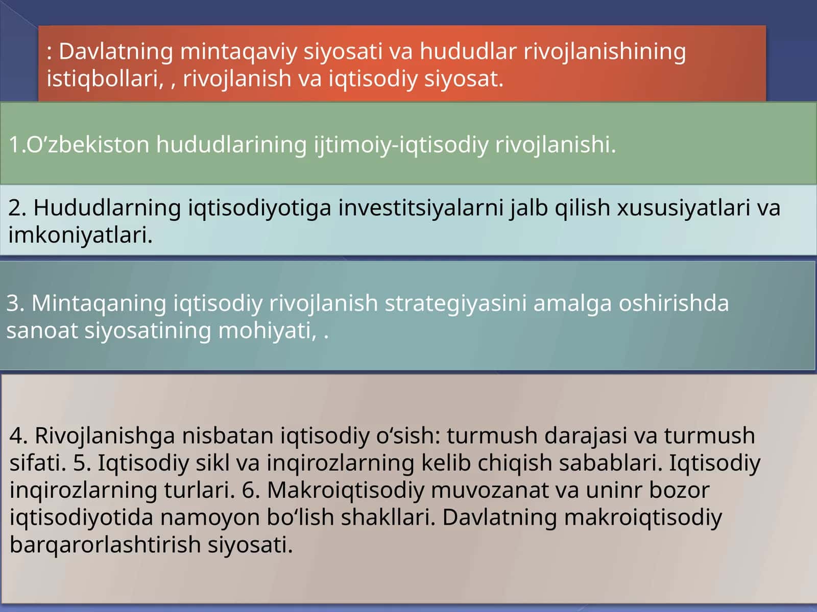 O'zbekiston hududlarining ijtimoiy-iqtisodiy rivojlanishi 1