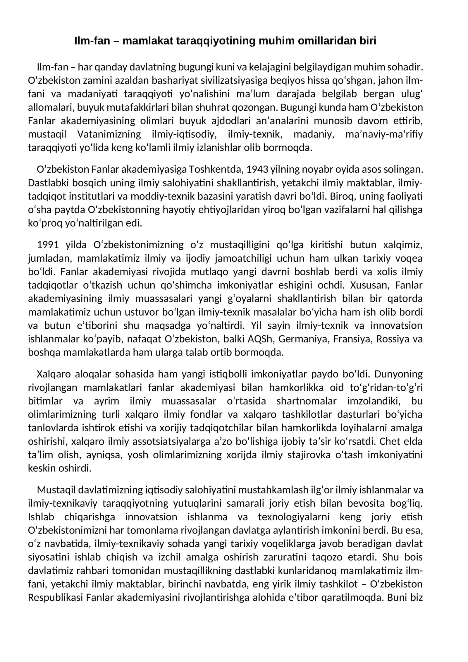 Ilm-fan – mamlakat taraqqiyotining muhim omillaridan biri 1