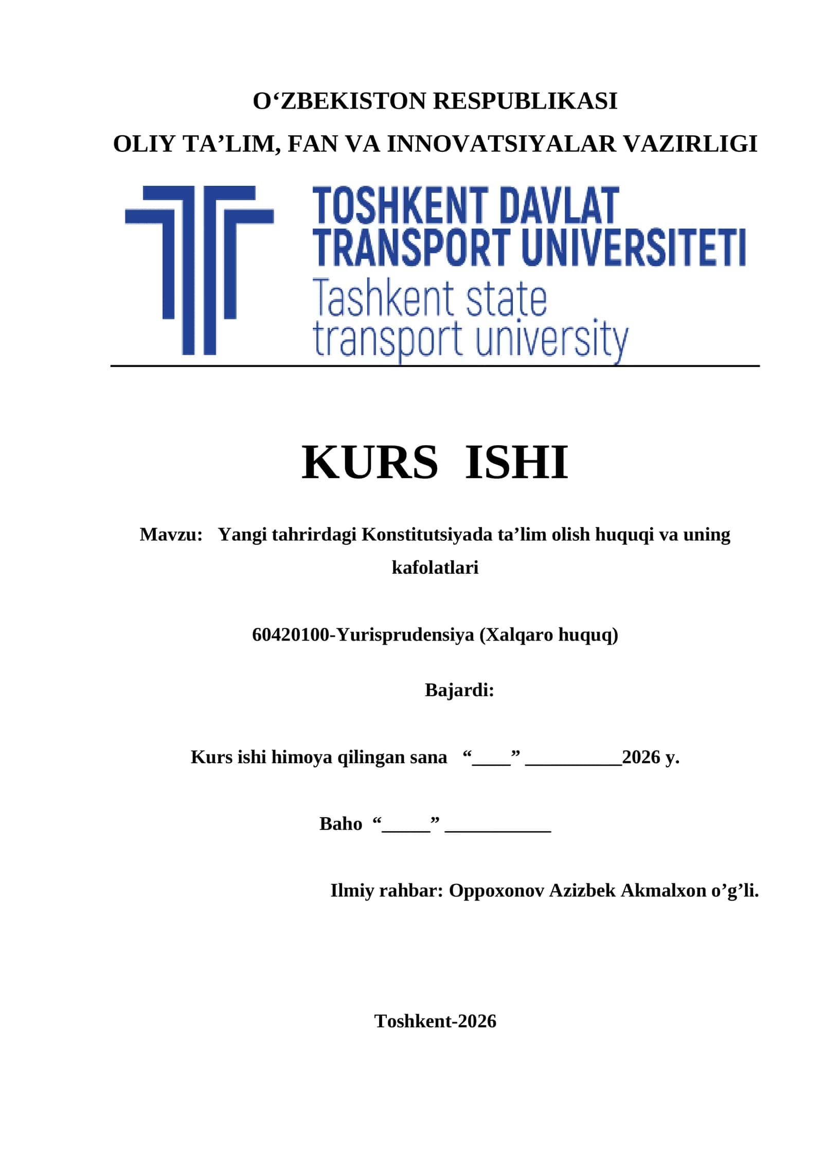 Yangi tahrirdagi Konstitutsiyada ta’lim olish huquqi va uning kafolatlari kurs ishi 1