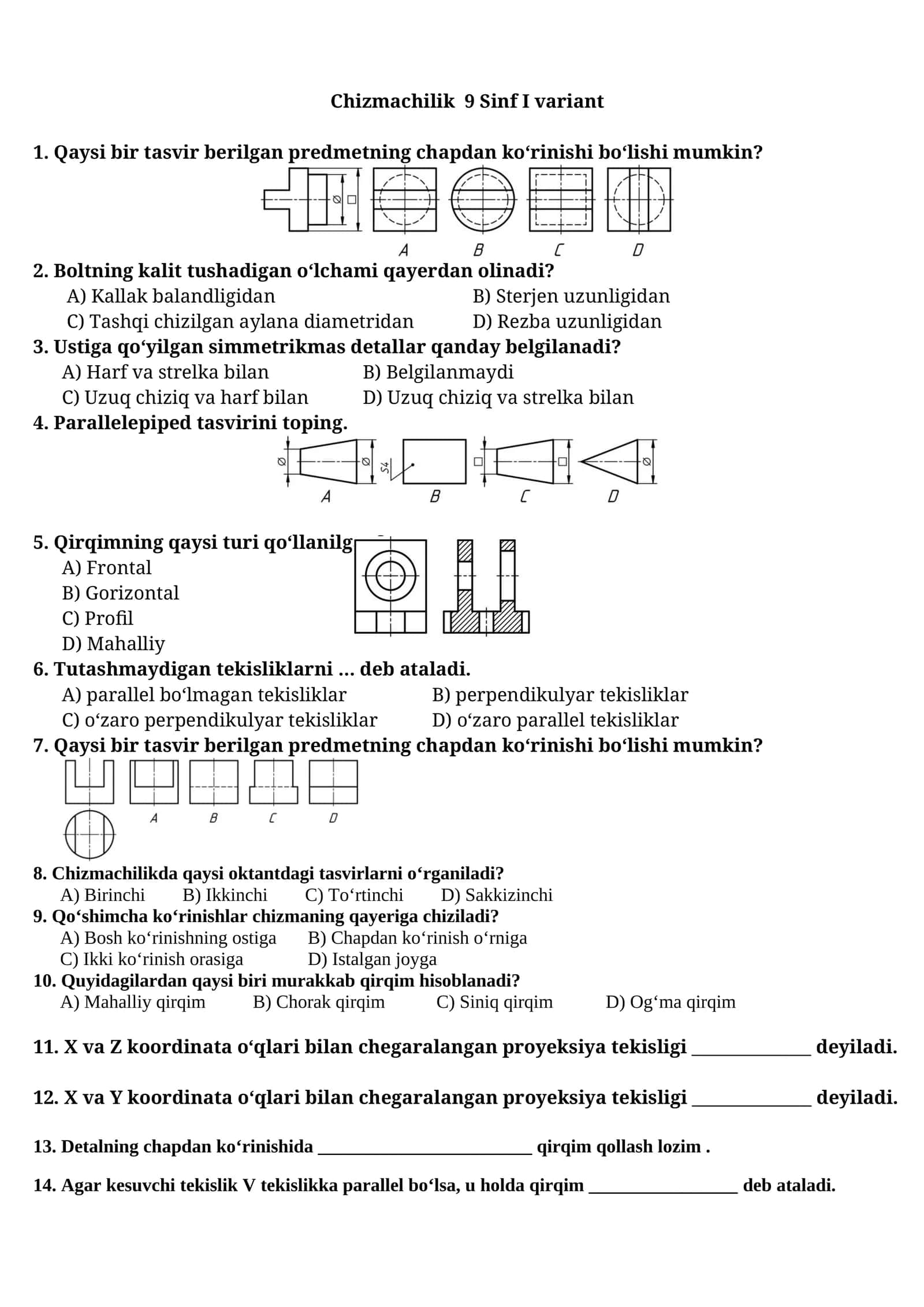 Chizmachilik 9 Sinf I variant 1