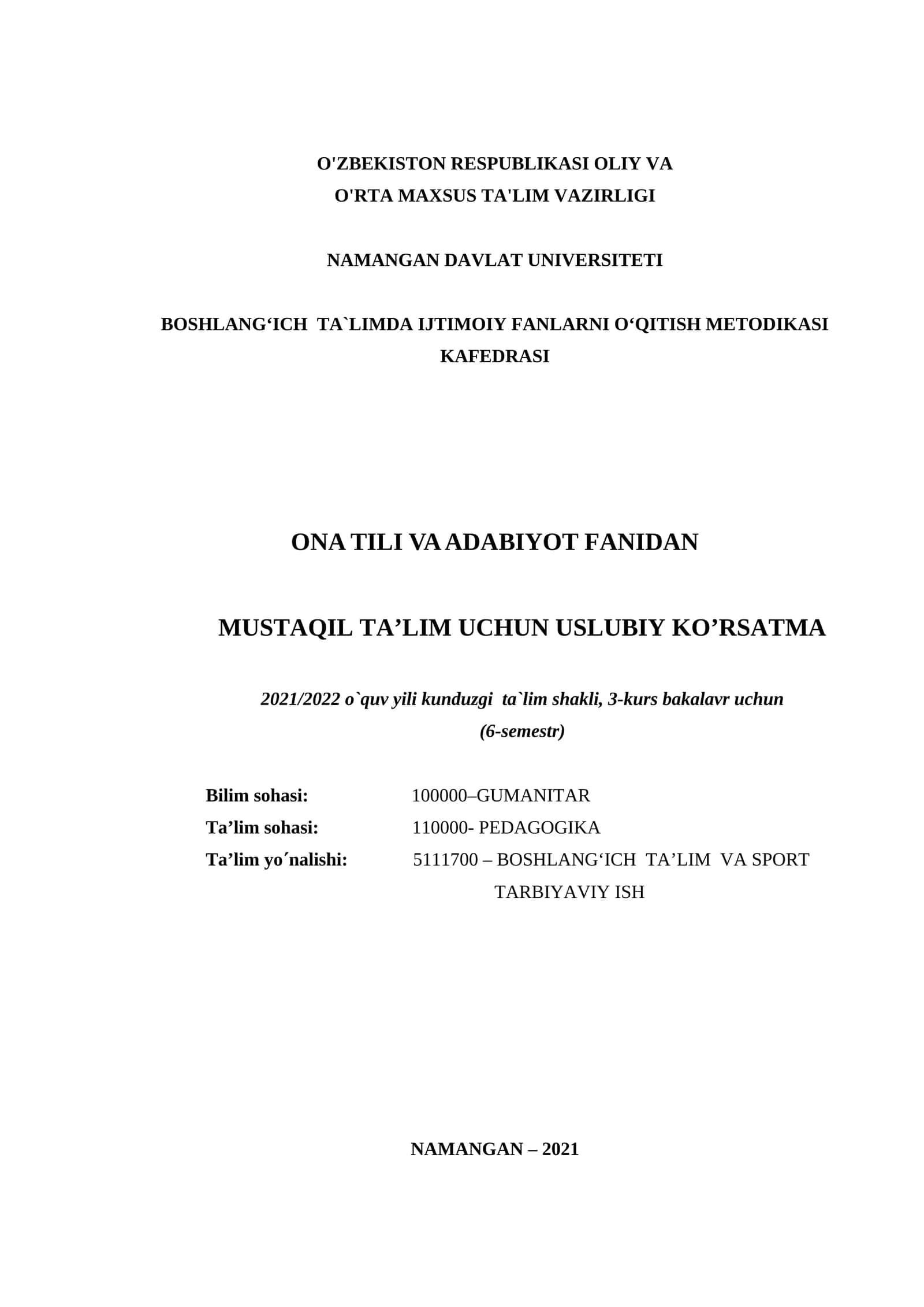 Ona Tili va Adabiyot Fanidan Mustaqil Ta’lim Uchun Uslubi Ko'rsatma 1