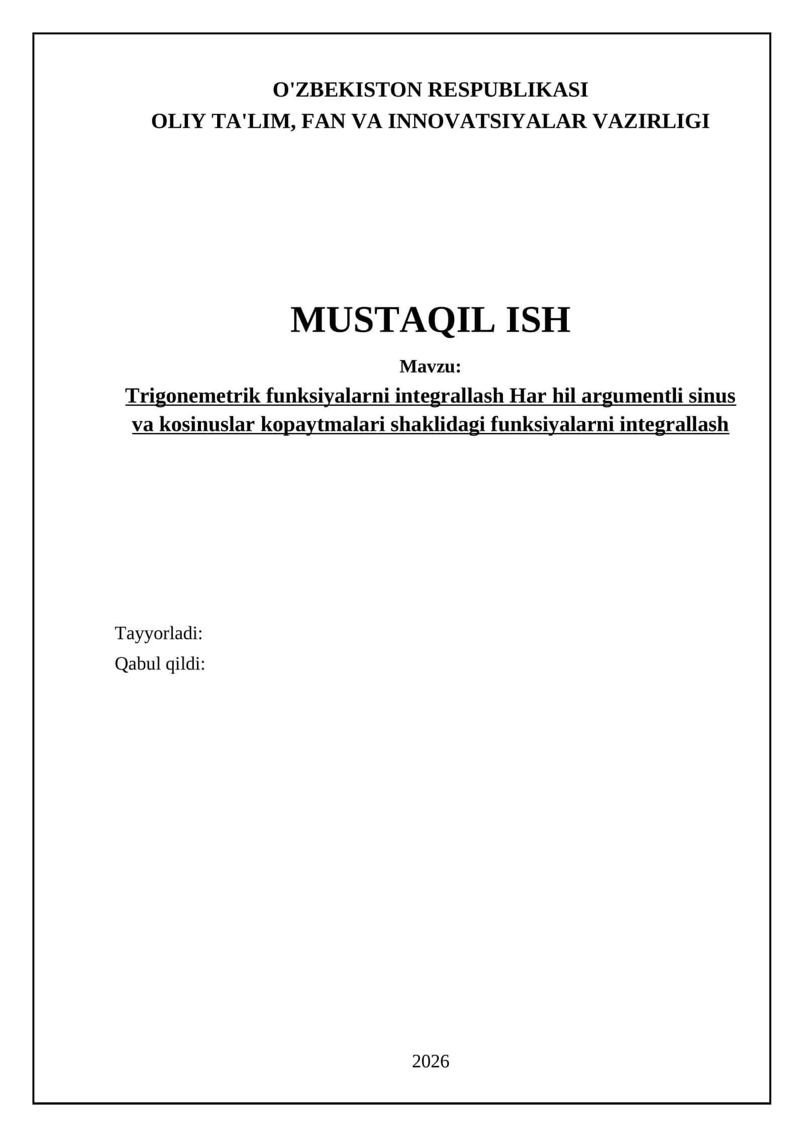 Trigonemetrik funksiyalarni integrallash Har hil argumentli sinus va kosinuslar kopaytmalari shaklidagi funksiyalarni integrallash 1