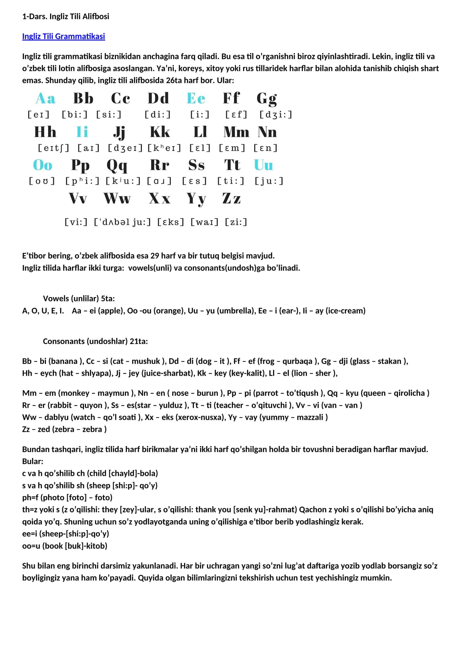 Ingliz Tili Alifbosi 1