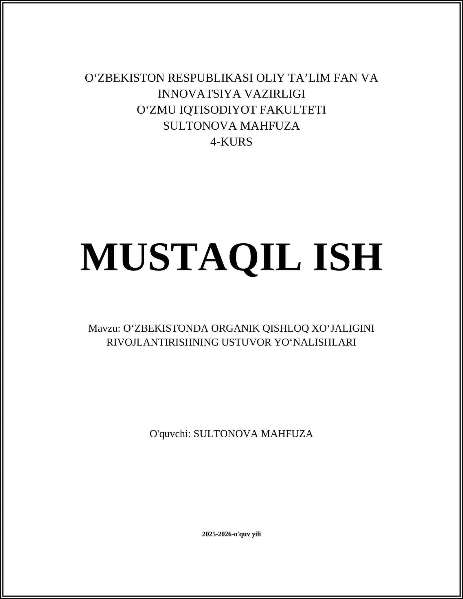 OʻZBEKISTONDA ORGANIK QISHLOQ XOʻJALIGINI RIVOJLANTIRISHNING USTUVOR YOʻNALISHLARI 1