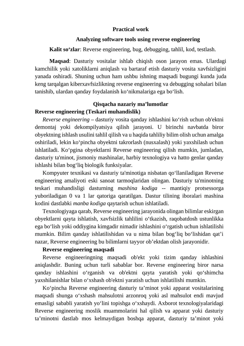 Reverse engineering software tools analysis 1