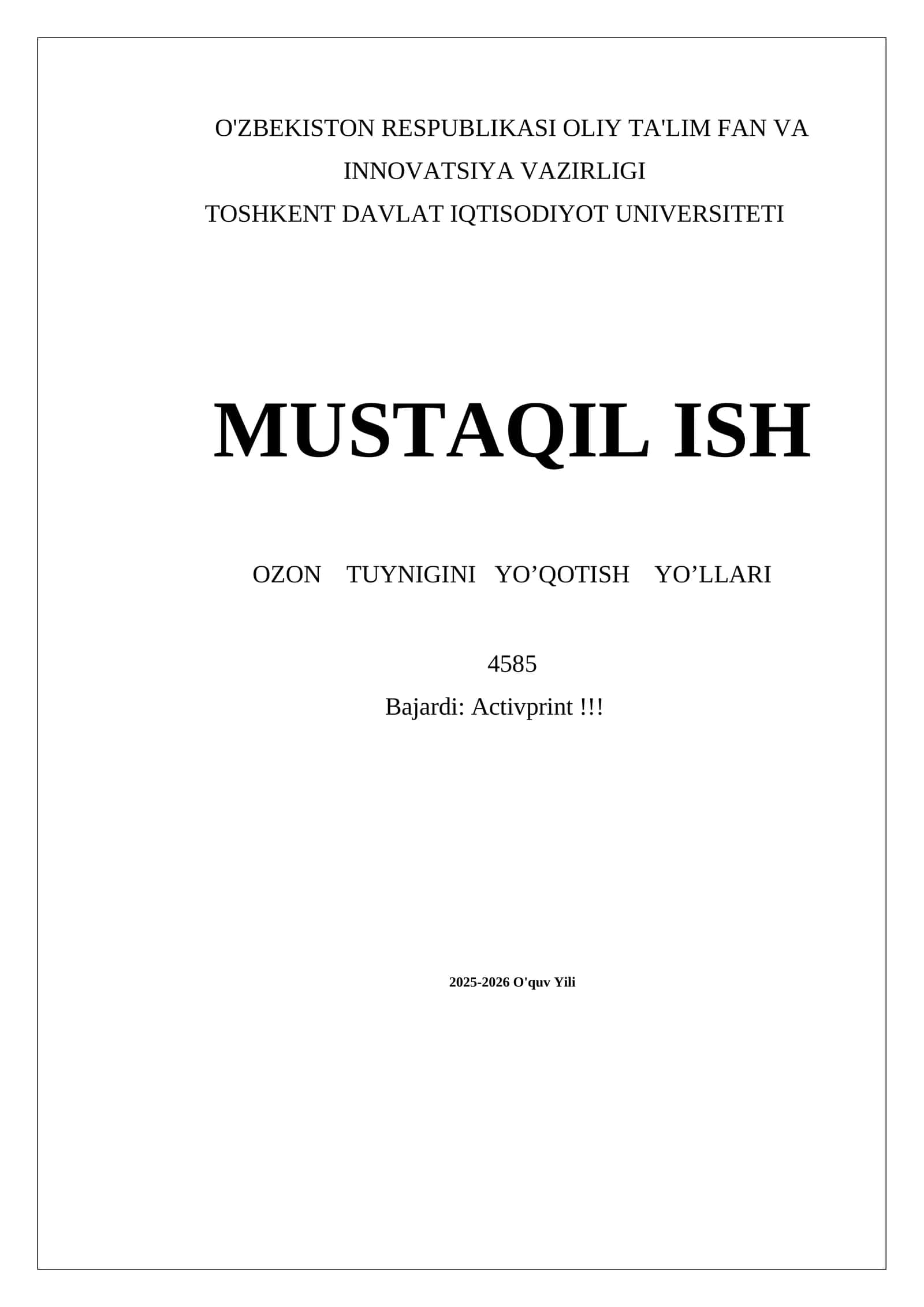 OZON TUYNIGINI YO’QOTISH YO’LLARI 1