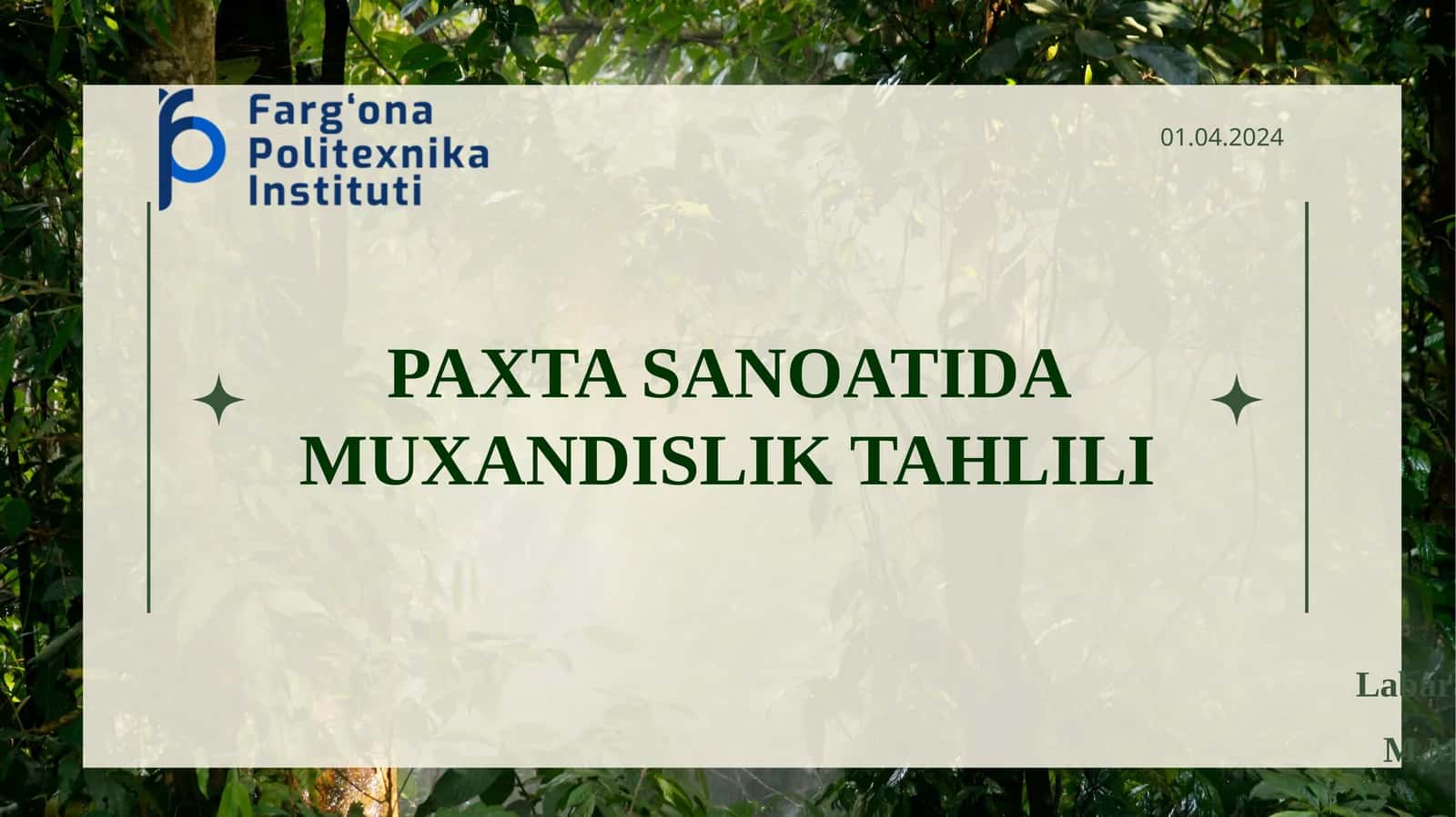 PAXTA SANOATIDA MUXANDISLIK TAHLILI 1