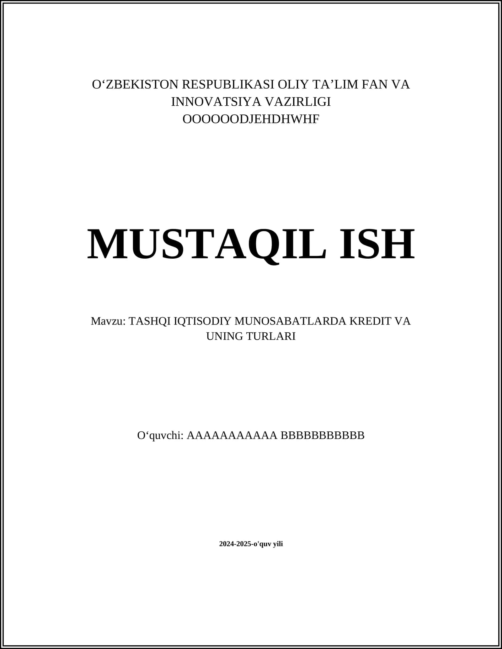 TASHQI IQTISODIY MUNOSABATLARDA KREDIT VA UNING TURLARI 1