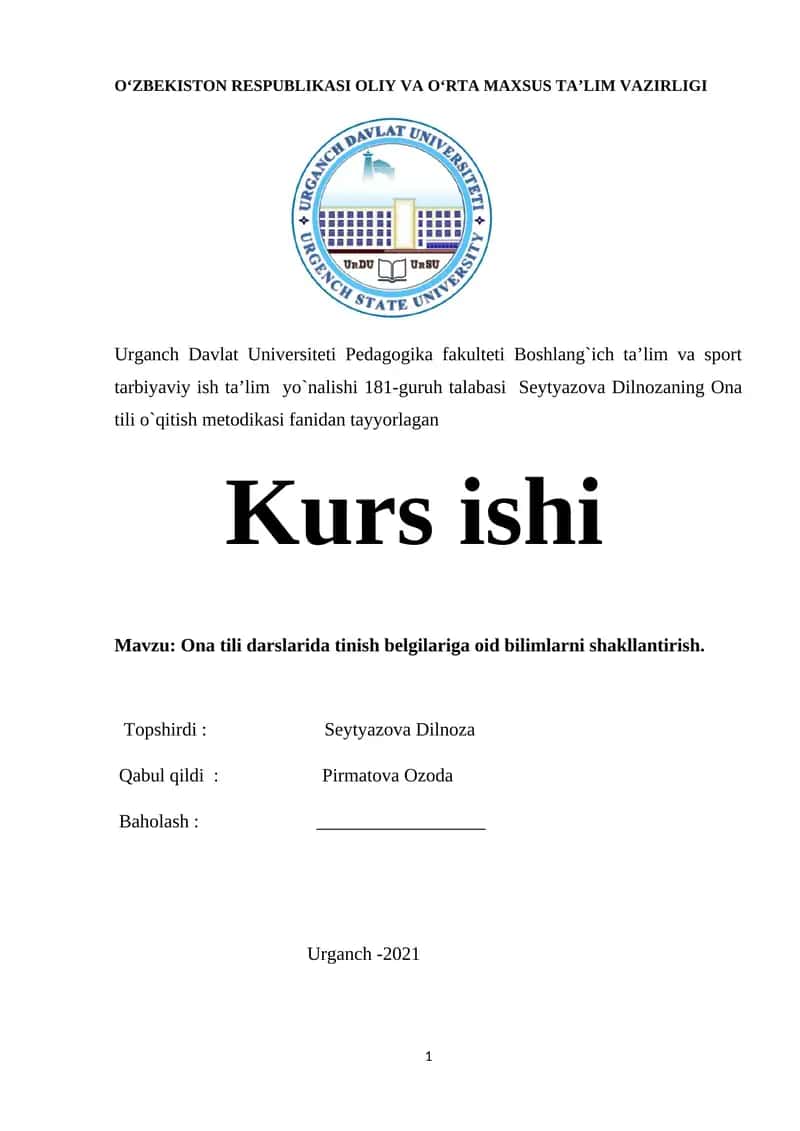 Ona tili o`qitish metodikasi 1