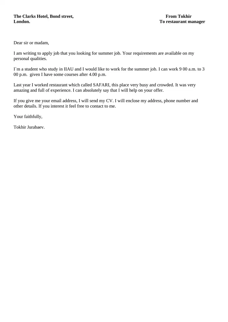Summer Job Application 1