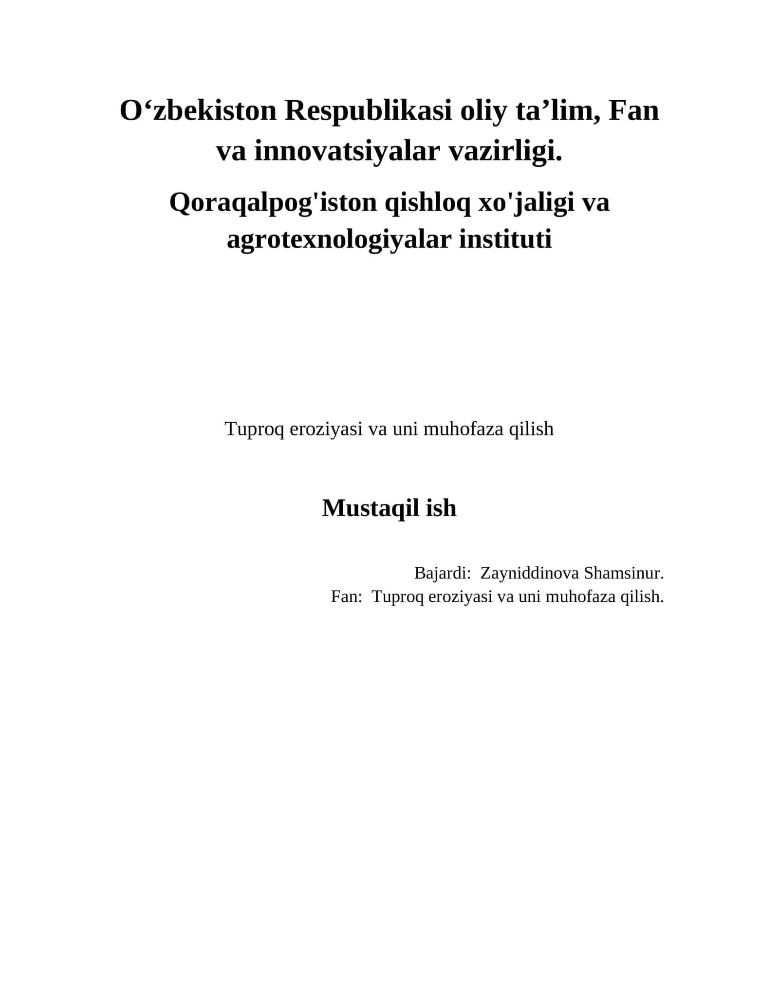 Tuproq eroziyasi va uni muhofaza qilish 1