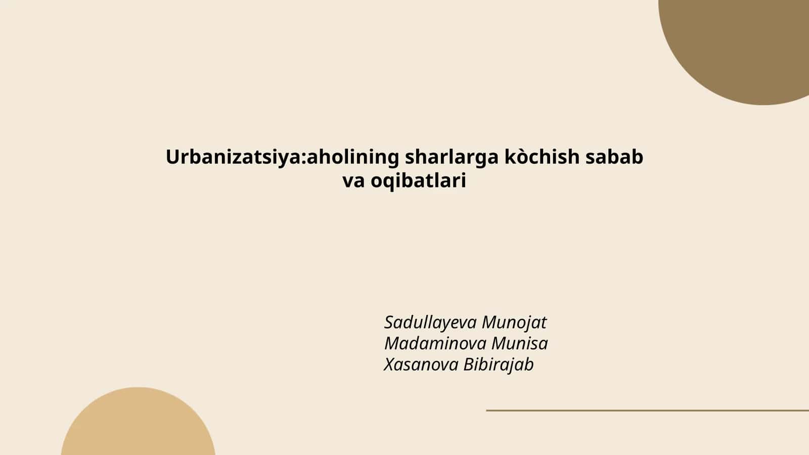 Urbanizatsiya:aholining sharlarga kòchish sabab va oqibatlari 1