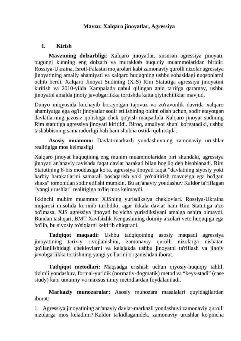 Xalqaro jinoyatlar, Agressiya 1