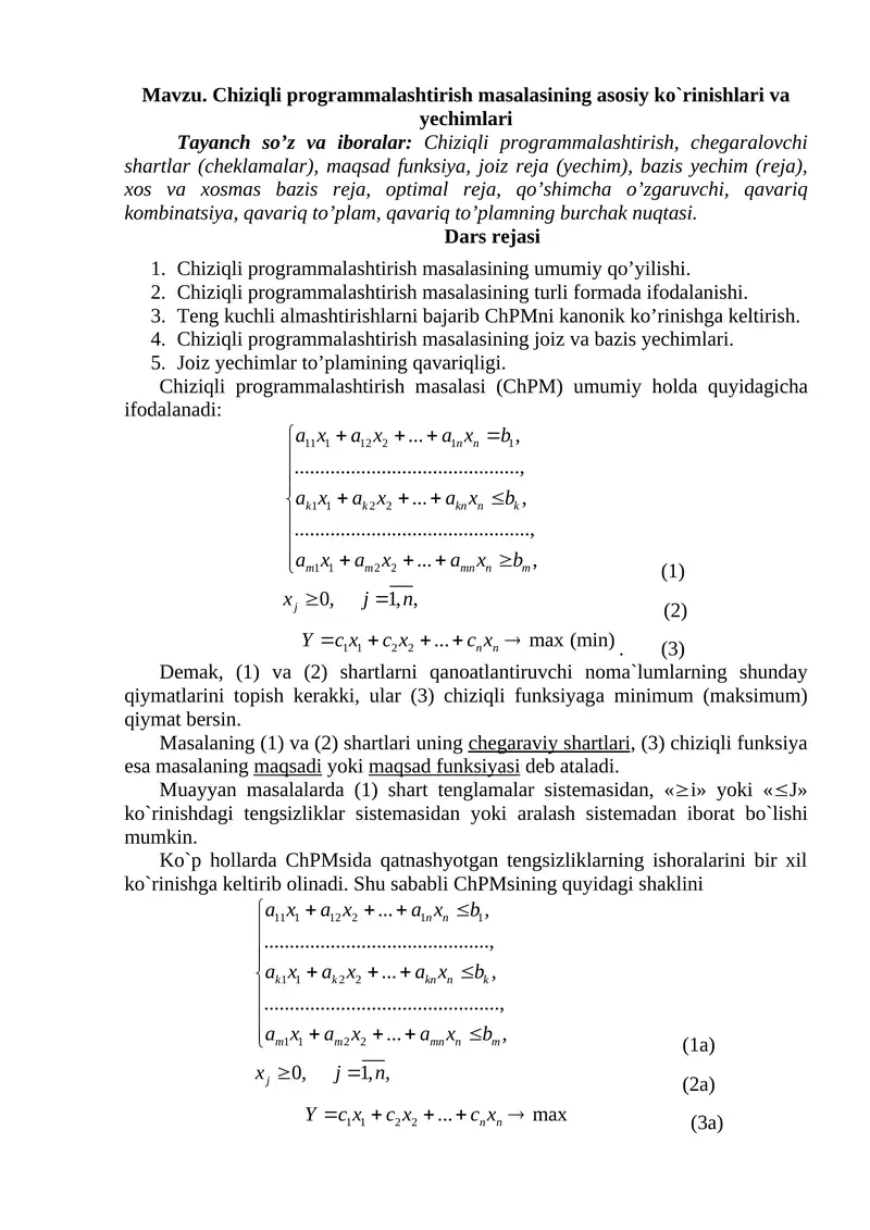 Chiziqli programmalashtirish 1
