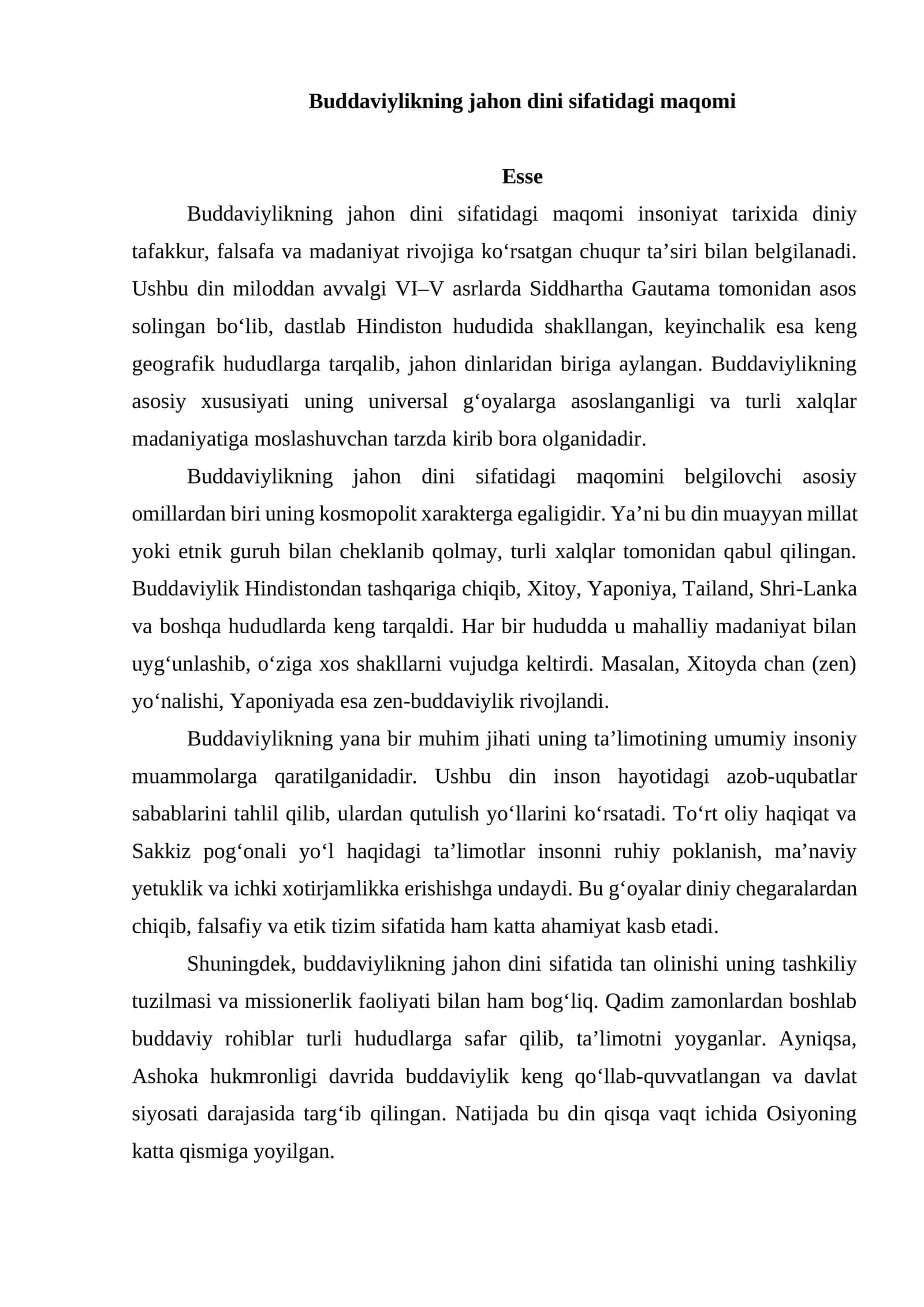 Buddaviylikning jahon dini sifatidagi maqomi 1