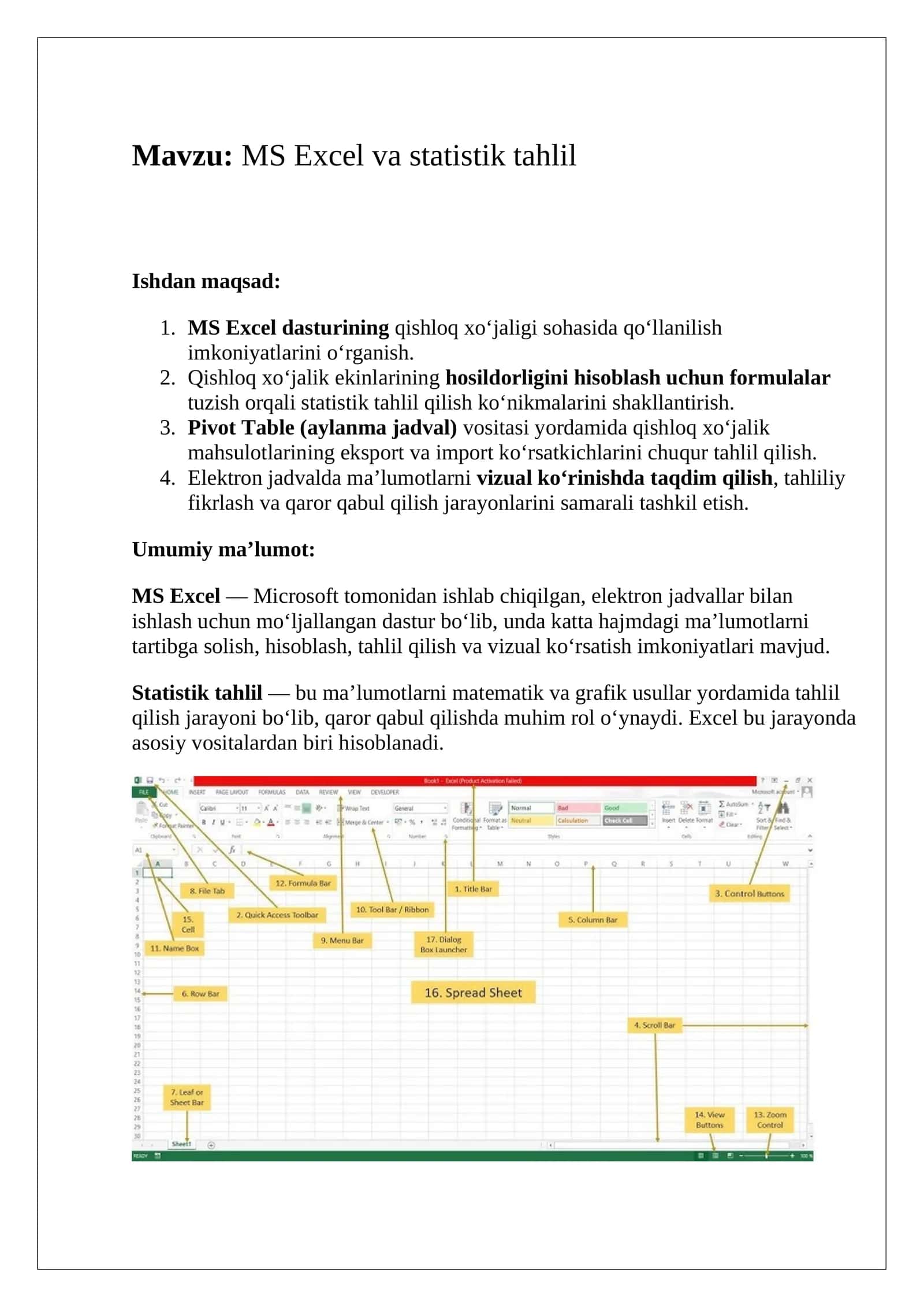 MS Excel va statistik tahlil 1