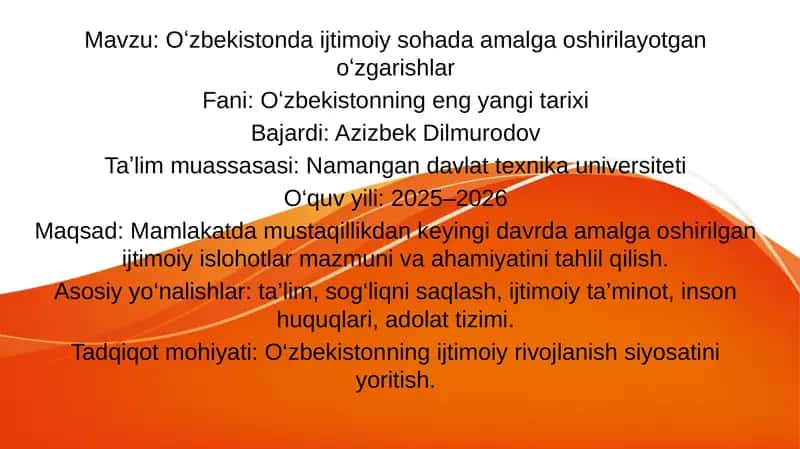 Oʻzbekistonda ijtimoiy sohada amalga oshirilayotgan oʻzgarishlar 1