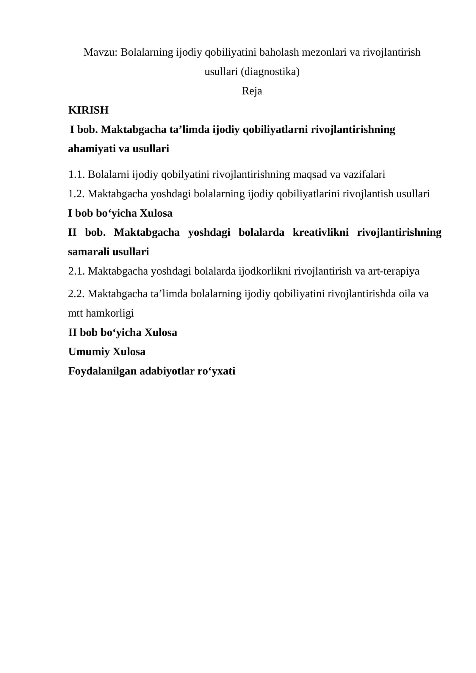 Bolalarning ijodiy qobiliyatini baholash mezonlari va rivojlantirish usullari (diagnostika) 1