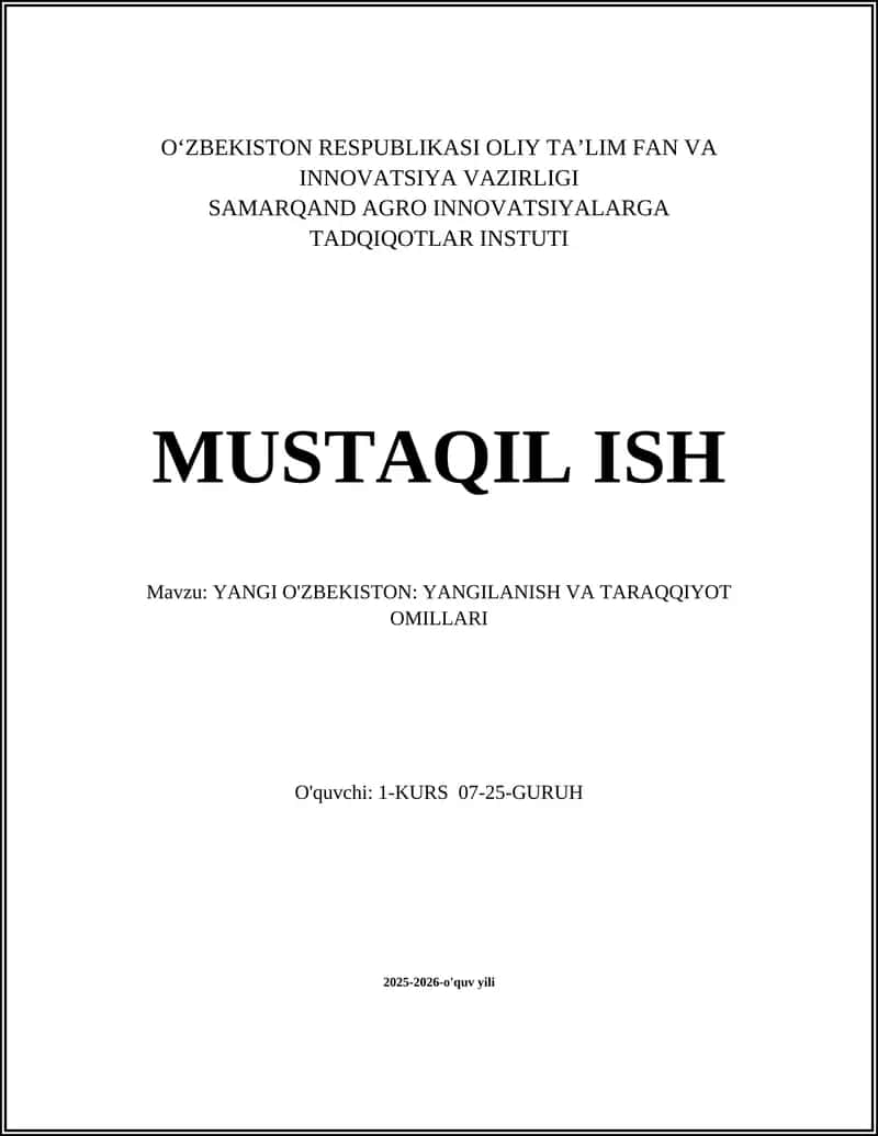 YANGI O'ZBEKISTON: YANGILANISH VA TARAQQIYOT OMILLARI 1