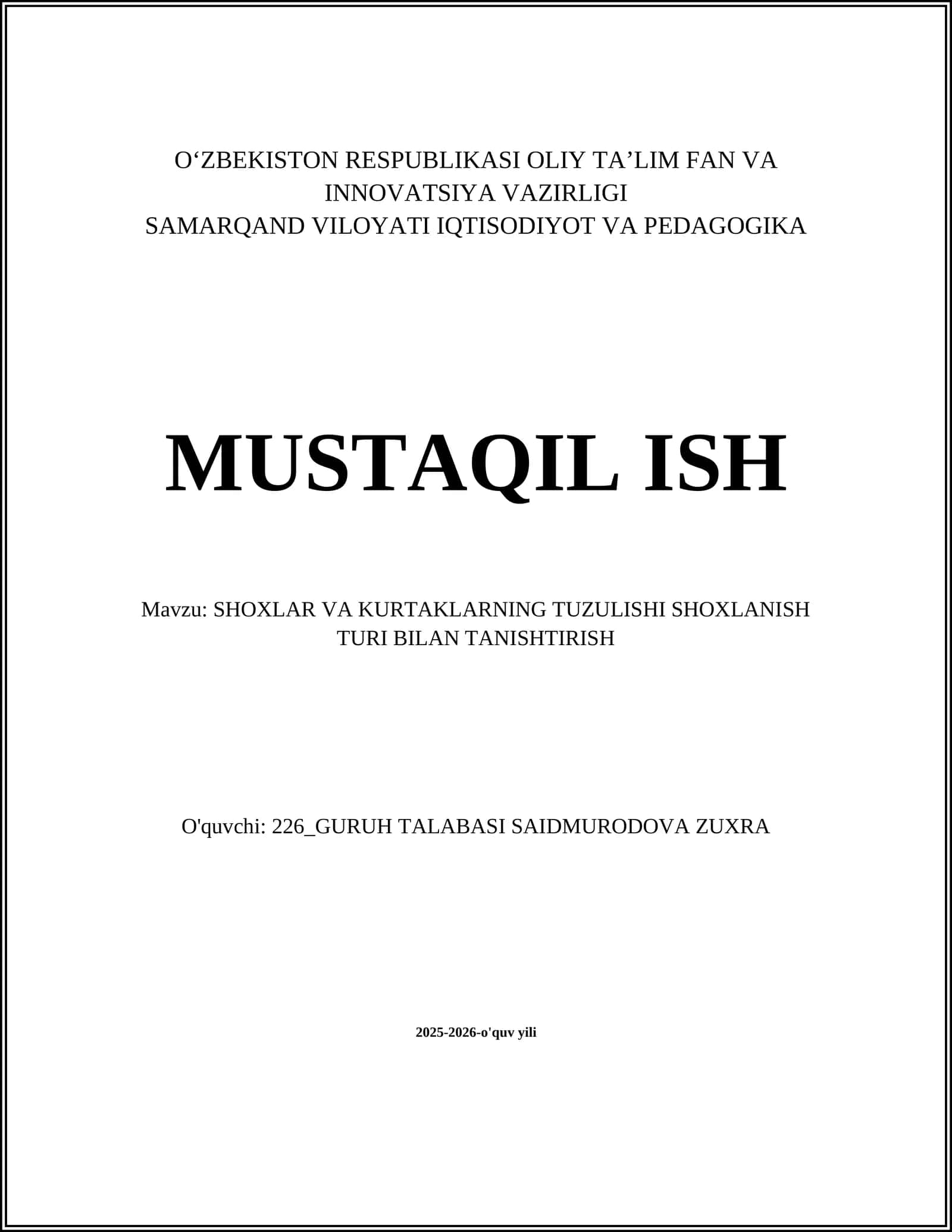 SHOXLAR VA KURTAKLARNING TUZULISHI SHOXLANISH TURI BILAN TANISHTIRISH 1