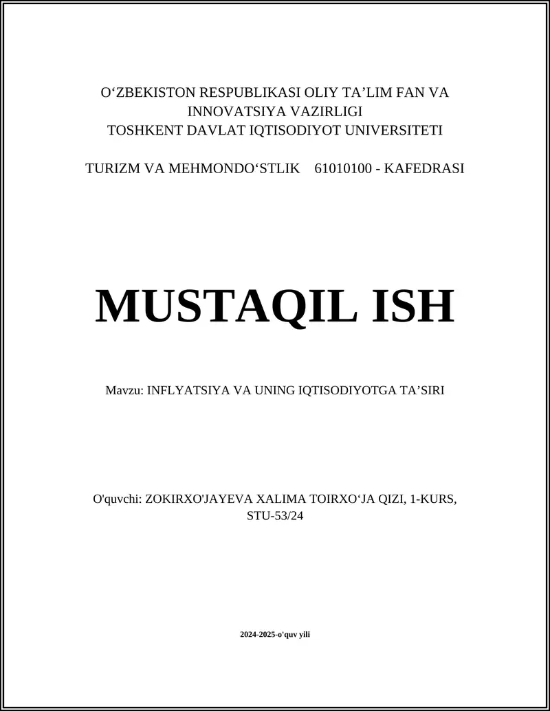 INFLYATSIYA VA UNING IQTISODIYOTGA TA’SIRI 1