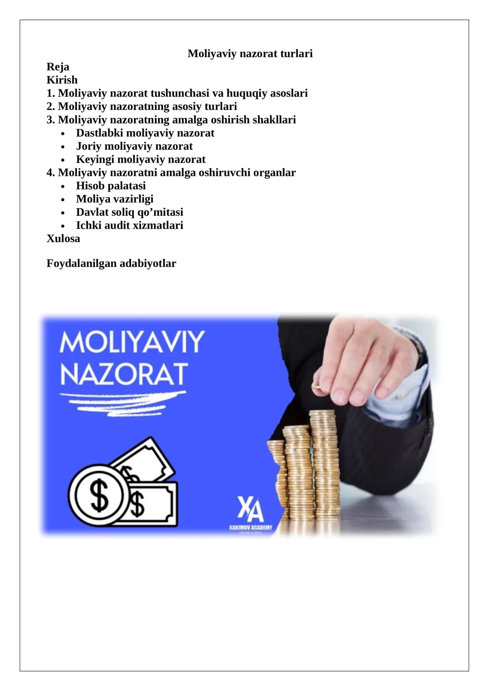 Moliyaviy nazorat turlari 1