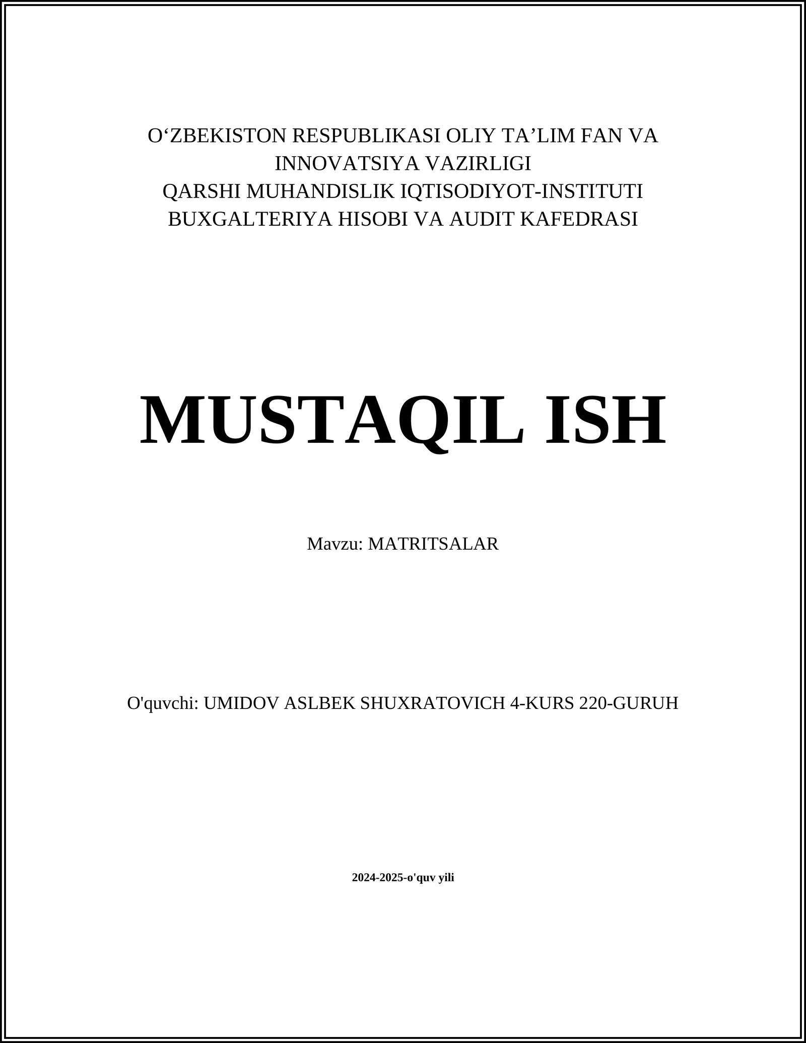 MATRITSALAR 1
