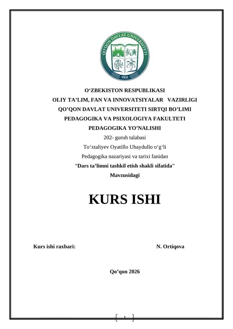 Dars ta’limni tashkil etish shaklarining nazariy asoslari 1