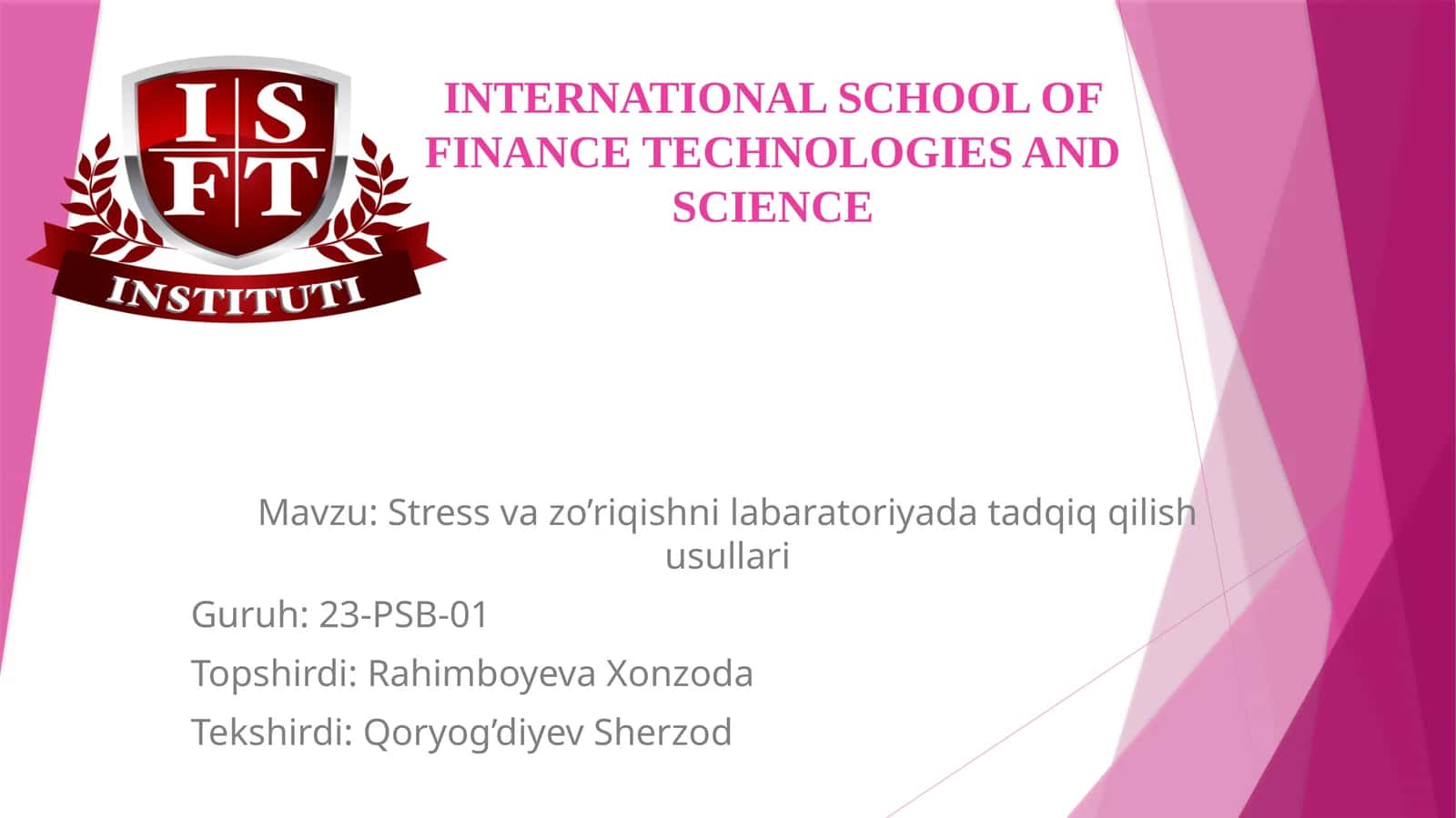 Stress va zo’riqishni labaratoriyada tadqiq qilish usullari 1