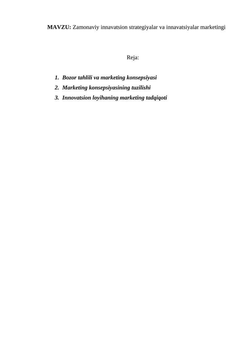 Zamonaviy innavatsion strategiyalar va innavatsiyalar marketingi 1