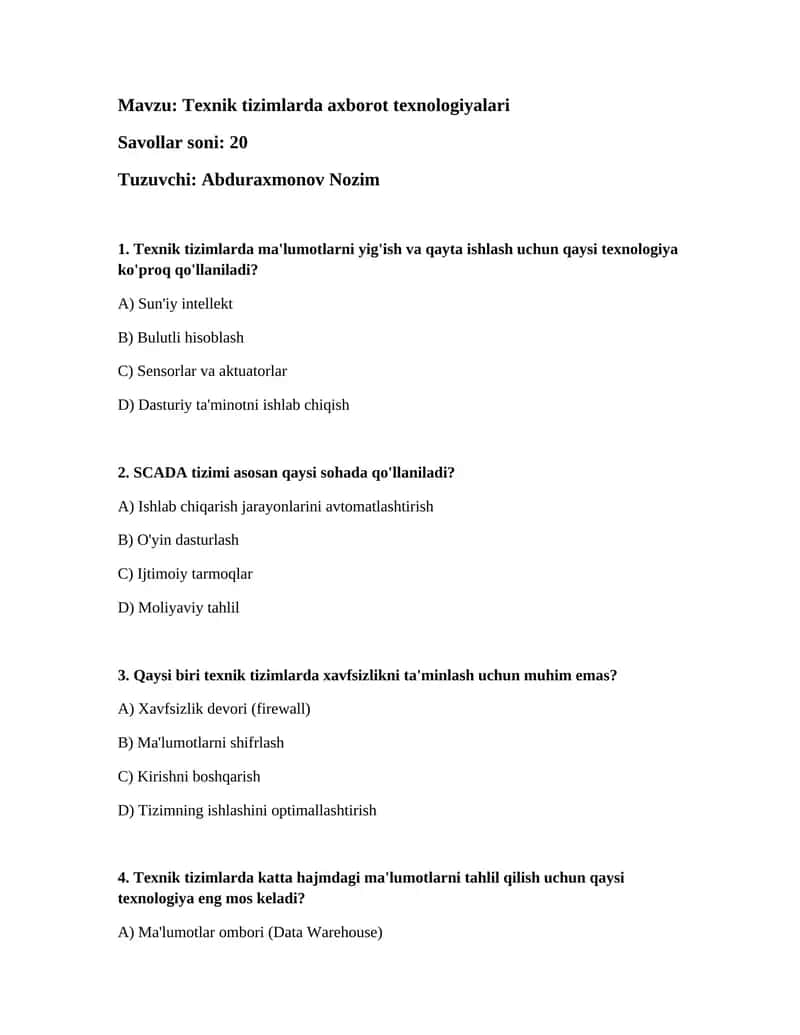 Texnik tizimlarda axborot texnologiyalari 1