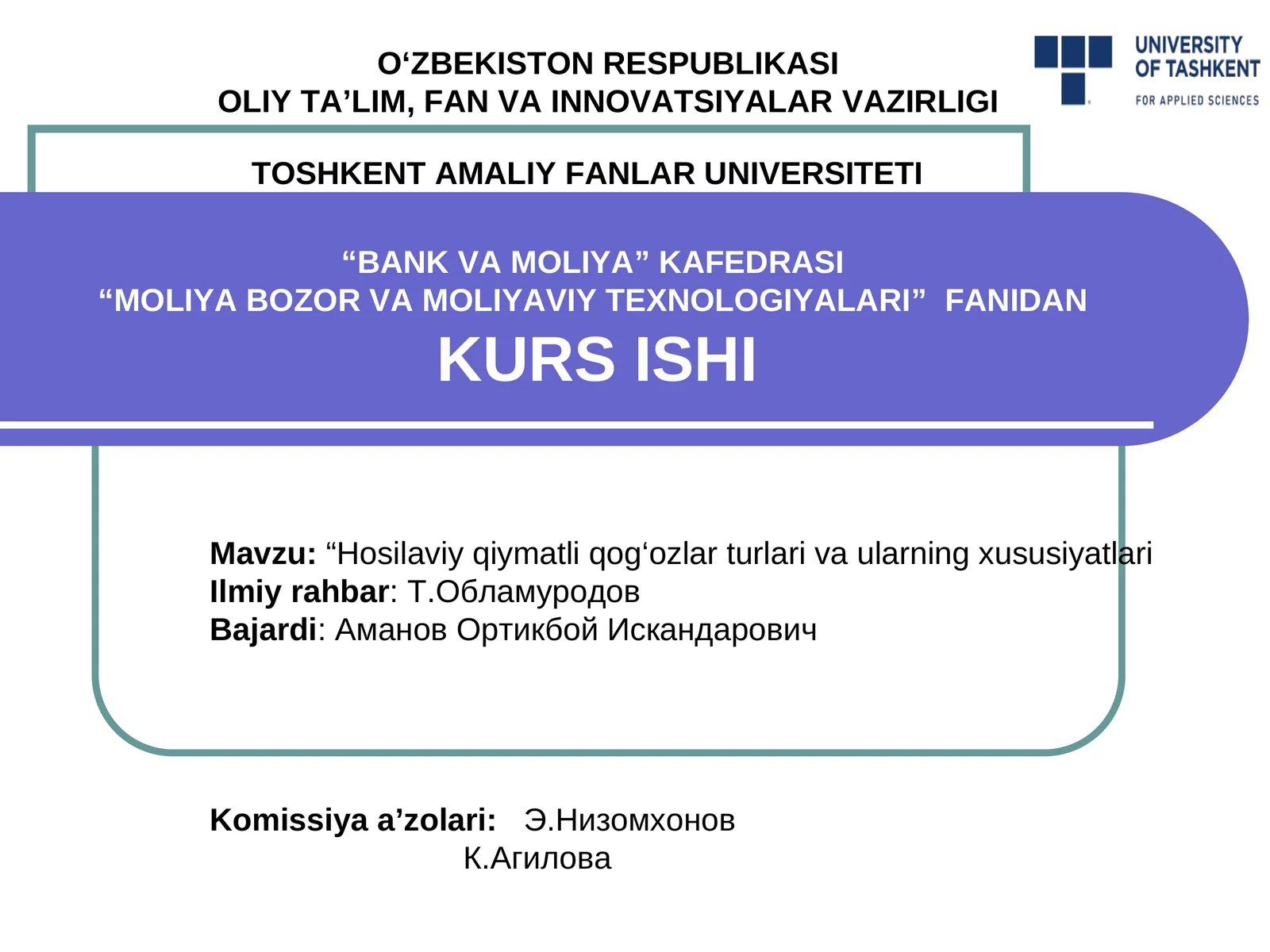 Hosilaviy qiymatli qog‘ozlar turlari va ularning xususiyatlari 1