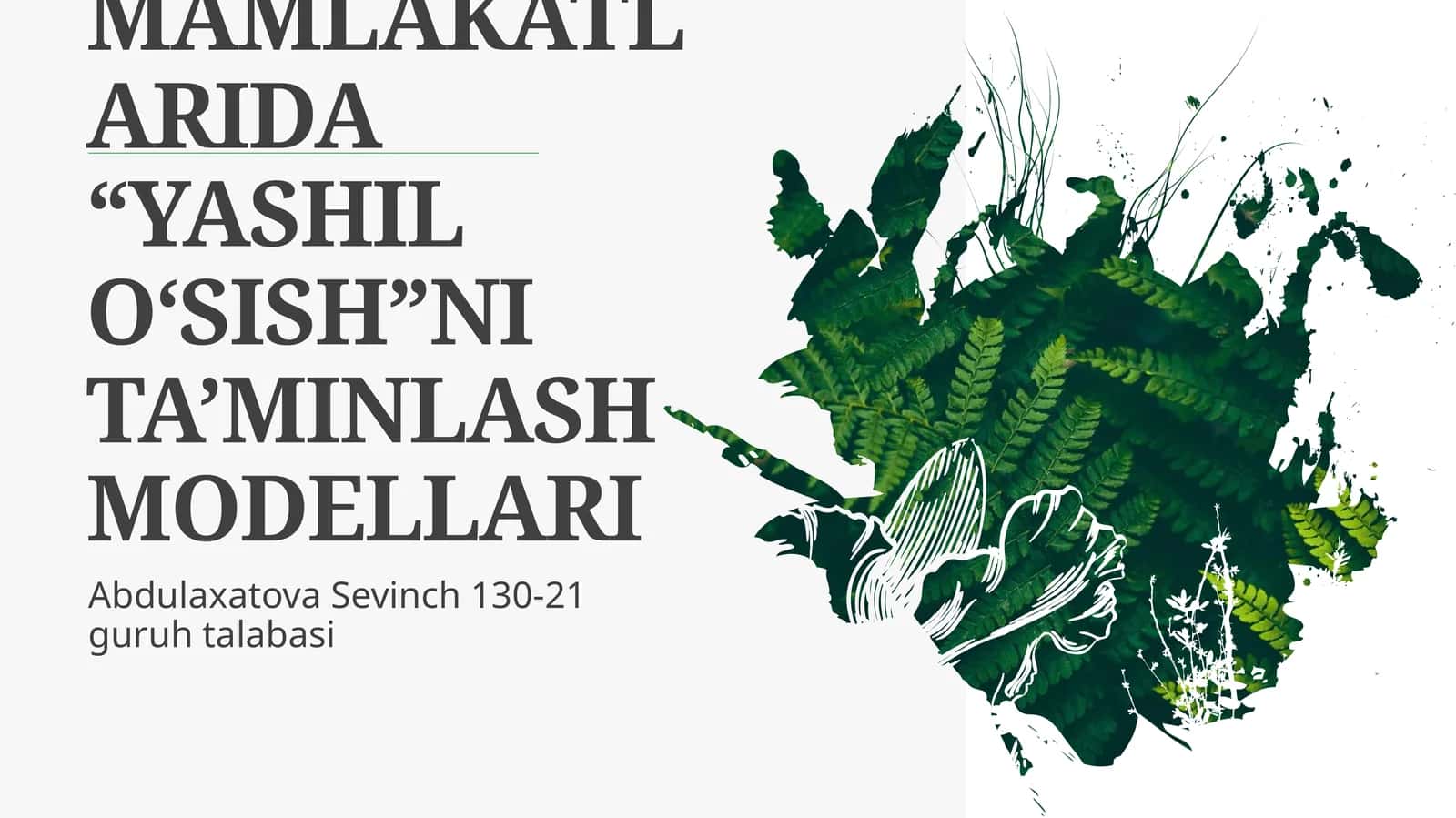 IHTT MAMLAKATLARIDA “YASHIL O‘SISH”NI TA’MINLASH MODELLARI 1