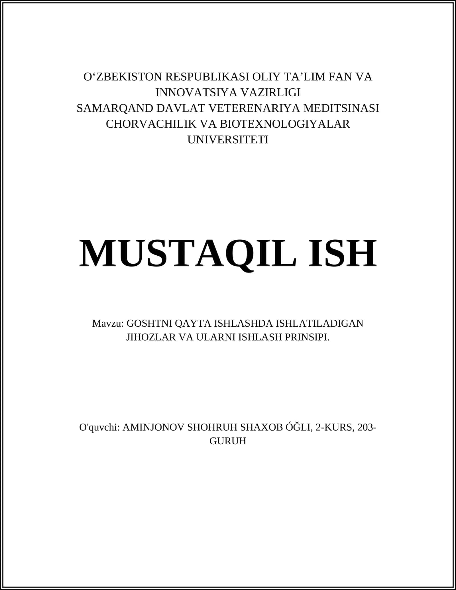 GOSHTNI QAYTA ISHLASHDA ISHLATILADIGAN JIHOZLAR VA ULARNI ISHLASH PRINSIPI 1