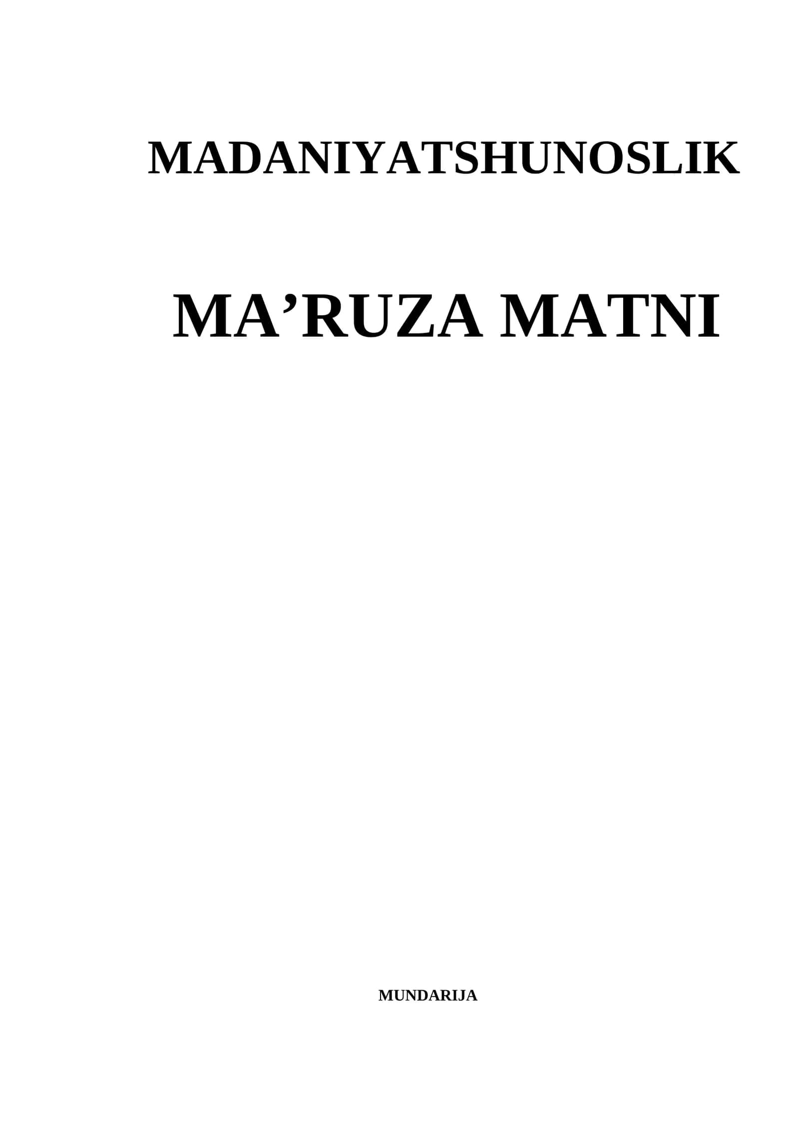 MADANIYATSHUNOSLIK 1